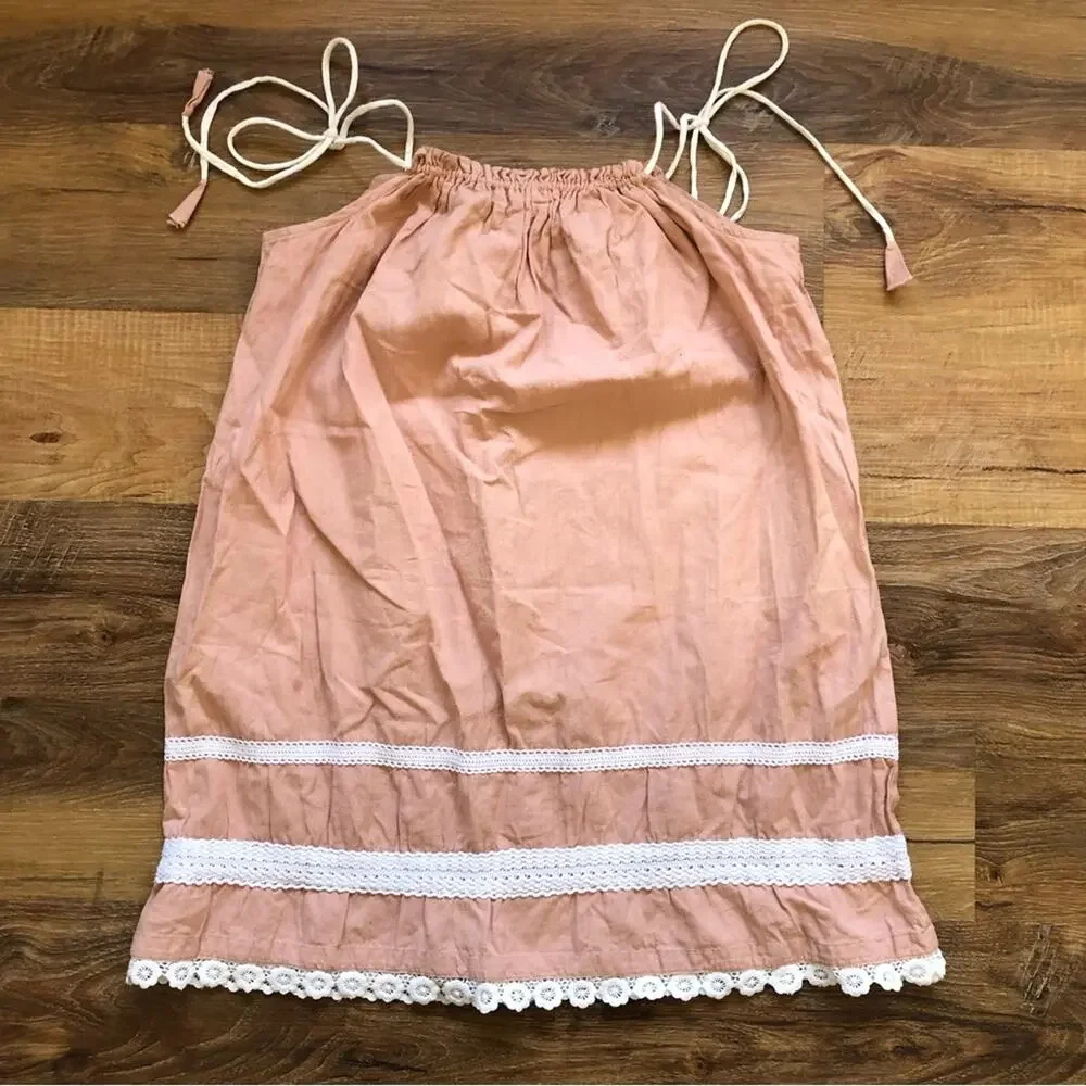 Yo Baby Girls Pillow Case Linen Blush Lace Dress Size 11